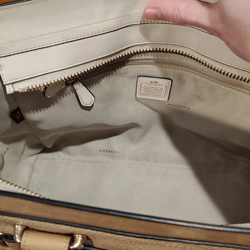 Neutral Beige Leather Satchel Handbag with Gold Hardware